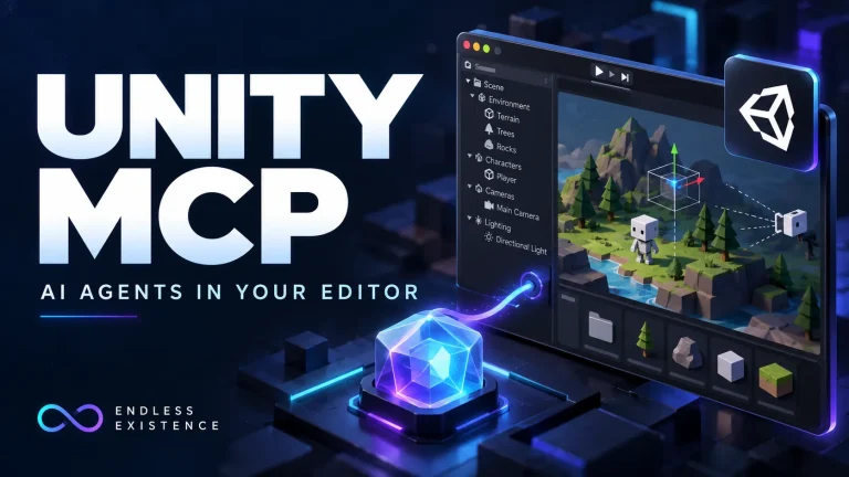 Unity MCP thumbnail showing an AI node connected to an illustrated Unity Editor